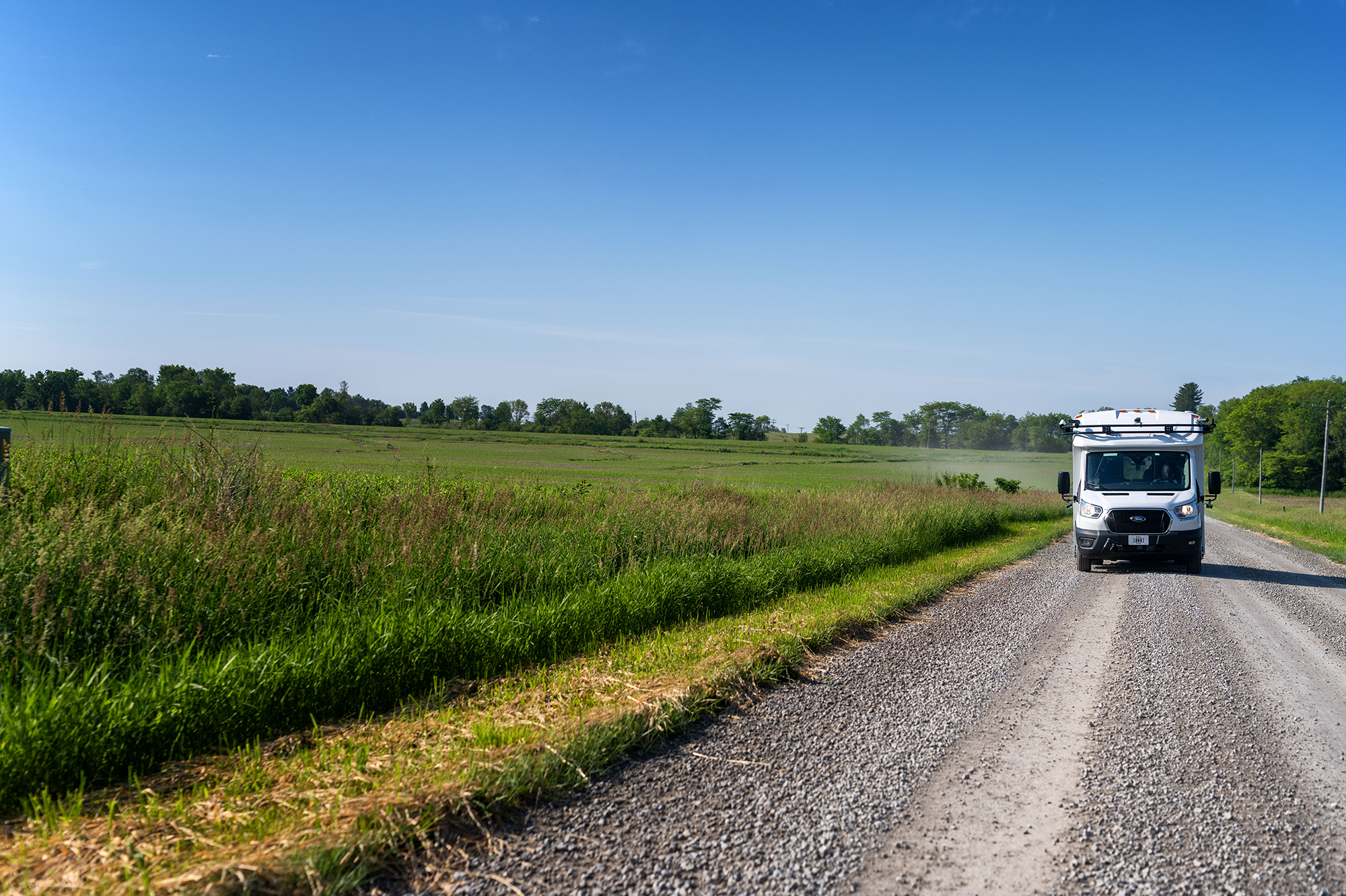 Automated shuttle bus on rural Iowa road