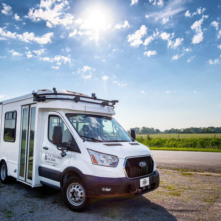 Automated shuttle bus on rural Iowa road