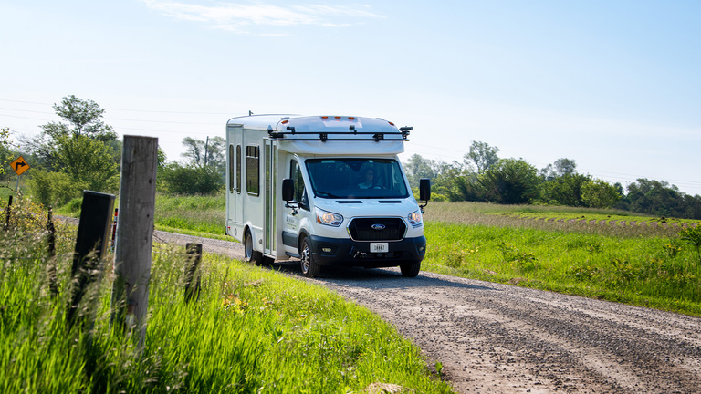 Automated shuttle bus on rural Iowa road