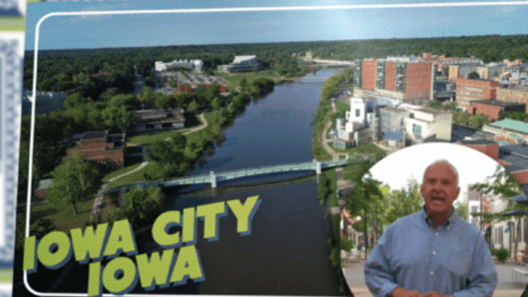 Iowa City postcard with John McGivern